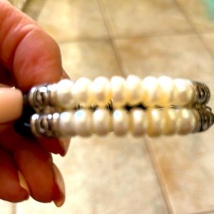 Braided Leather Bracelet. Double Row White